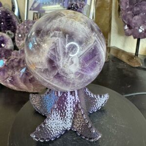Purple Amethyst Chevron Dream Crystal Sphere with Stand.